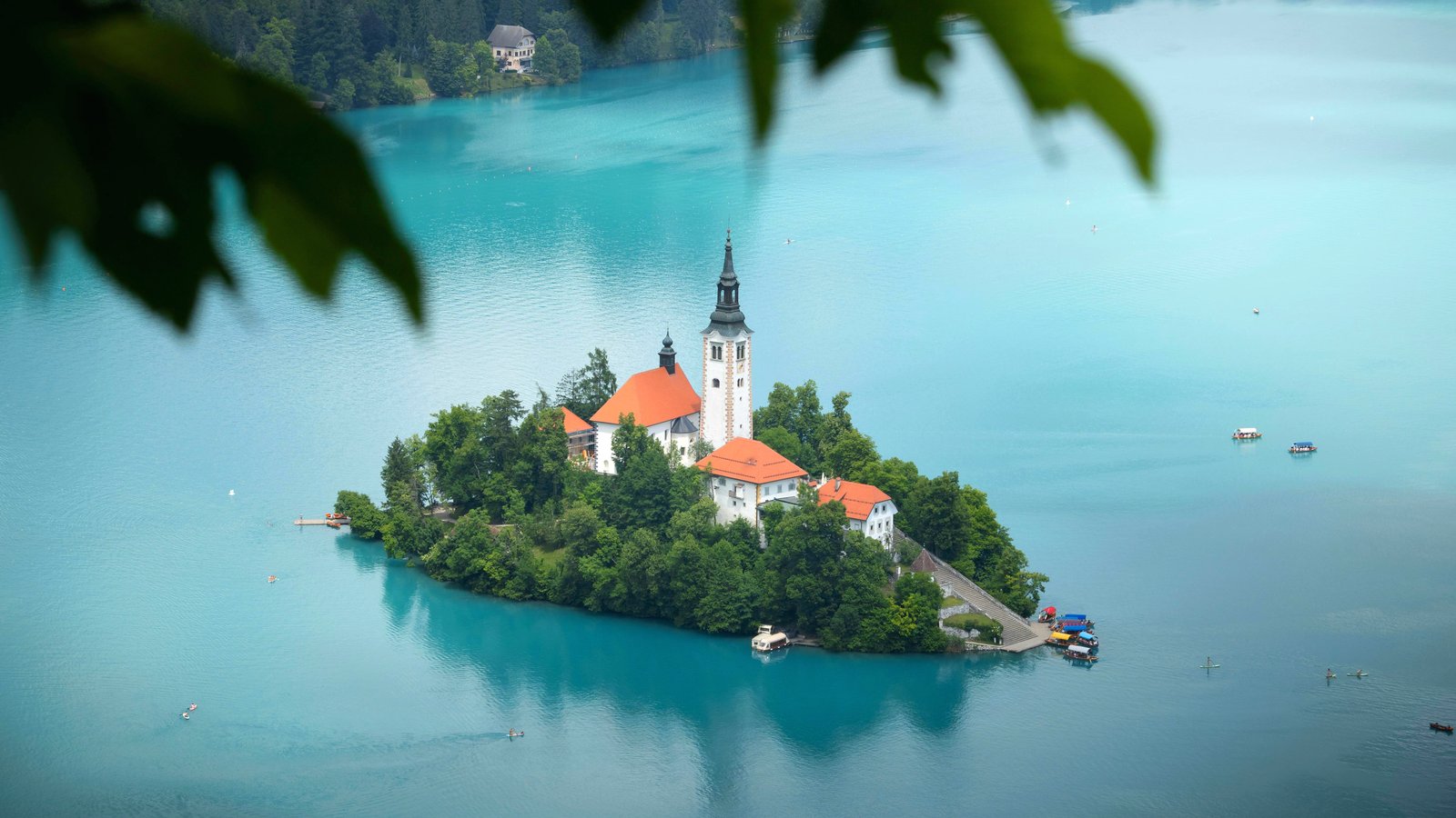 Lake Bled island with church and turquoise water in Slovenia