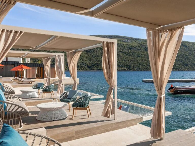 Waterfront pool at One&Only Portonovi overlooking Boka Bay